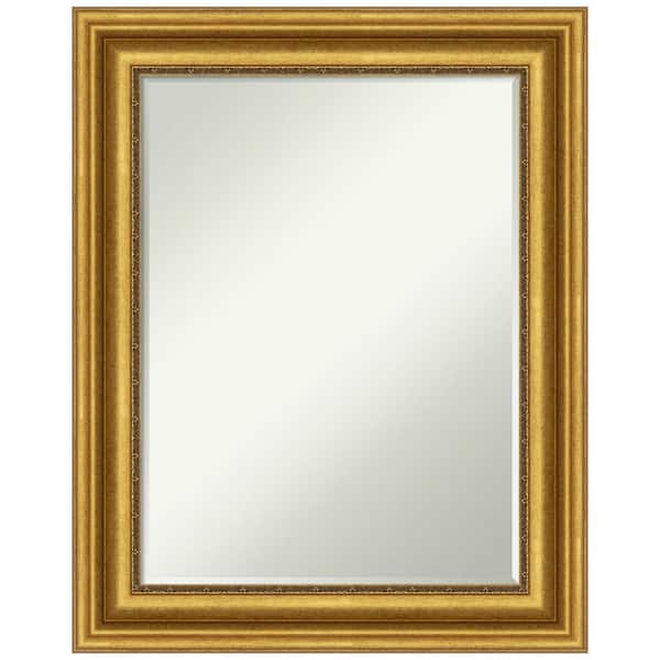 Amanti Art Parlor Gold 23.75 in. x 29.75 in. Petite Bevel Classic Rectangle Framed Bathroom Wall Mirror in Gold