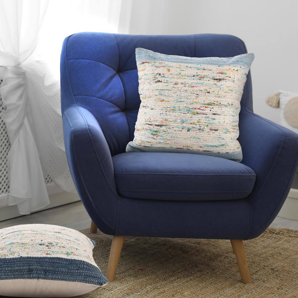 Blue and Multicolor Cotton Textured Square Throw Pillow Set