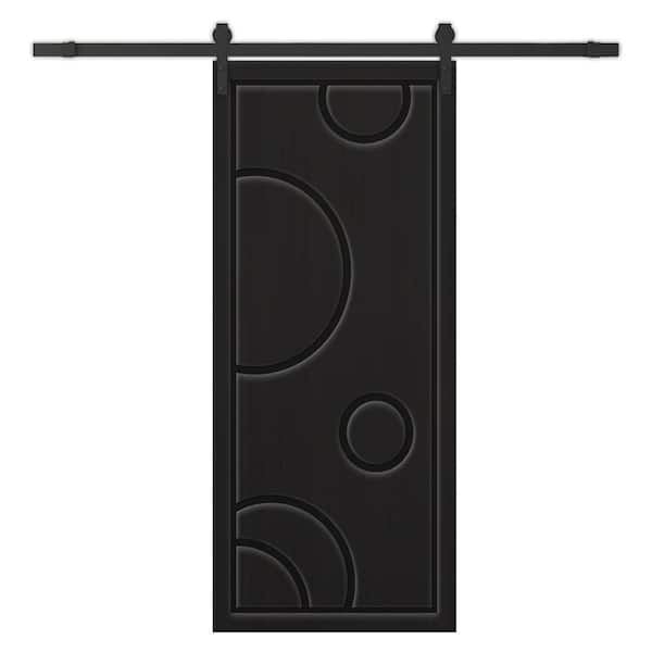 CALHOME 30 in. x 80 in. Black Painted Composite MDF Paneled Interior Sliding Barn Door with Hardware Kit