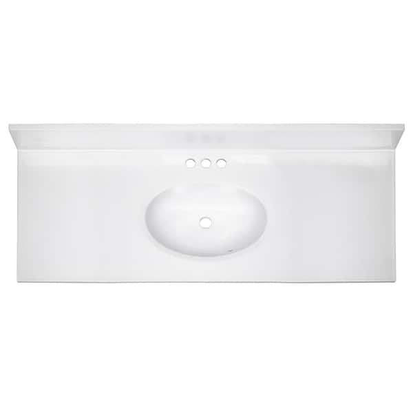 49 in. W x 19 in. D Cultured Marble Vanity Top in Solid White with Solid White Basin with 4 in. Faucet Spread 49 in. W x 19 in. D Cultured Marble Vanity Top in Solid White with Solid White Basin with 4 in. Faucet Spread