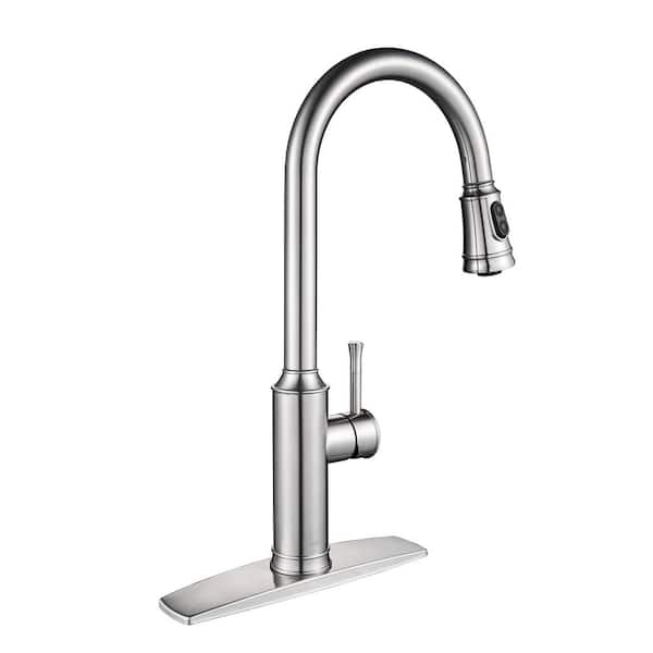 Single Handle Pull Down Sprayer Kitchen Faucet with Pull Out Spray Wand in Brushed Nickel
