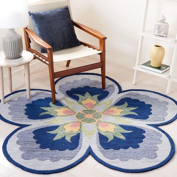 Novelty 6 ft. x 6 ft. Blue/Gray Floral Specialty Area Rug