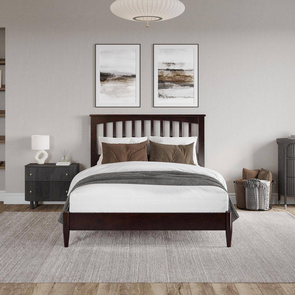 Espresso Full Wood Platform Bed with Slatted Headboard
