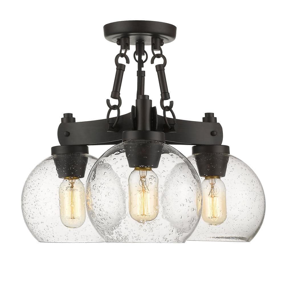 Rustic Bronze Semi-Flush Mount Light with Seeded Glass