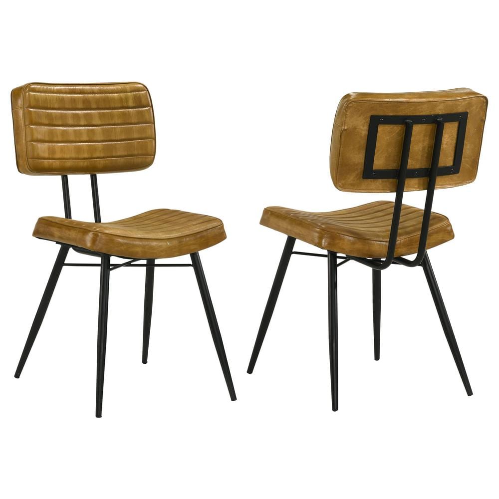 Camel Genuine Leather Upholstered High Side Chair with Metal Legs