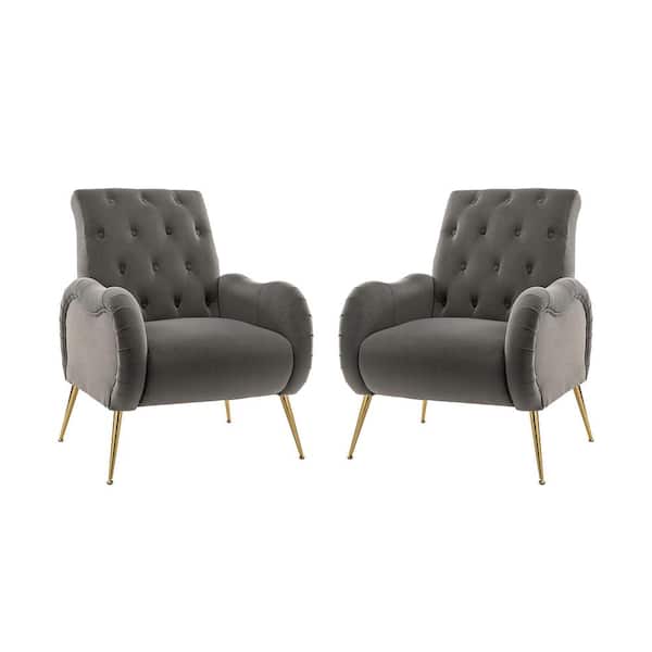 JAYDEN CREATION Calydon Grey Armchair with Metal Legs (Set of 2)