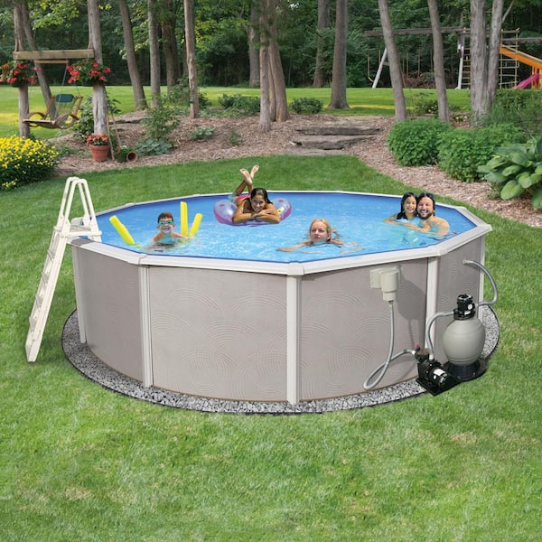 Blue Wave Belize 15-Feet Round  52-Inch Deep 6-Inch Top Rail Metal Wall Swimming Pool Package 