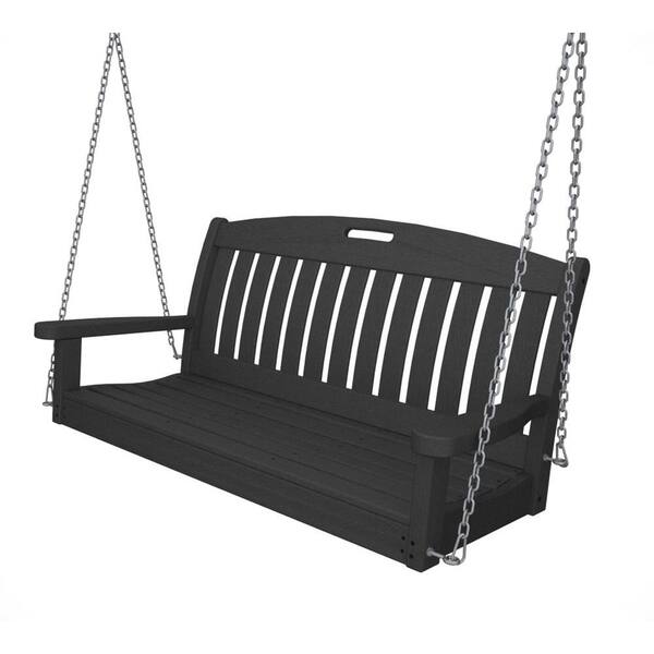 POLYWOOD Nautical 48 in. Slate Grey Plastic Outdoor Porch Swing