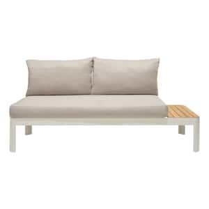 Portals Light Matte Sand Natural Teak Wood Outdoor Sofa with Beige Cushions