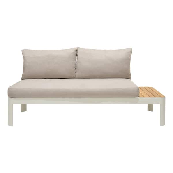 Armen Living Portals Light Sand 2-Piece Outdoor Conversation Set with Beige Cushions and Natural Teak Wood Accent