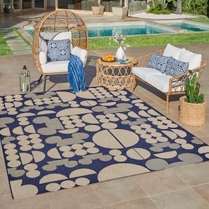Mickey Mouse Spheres Navy/Sand 9 ft. x 13 ft. Abstract Indoor/Outdoor Area Rug