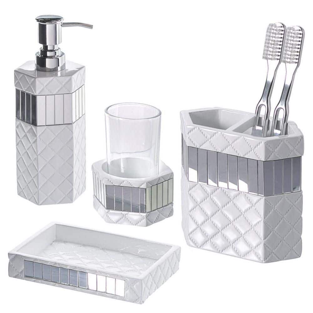 WELLFOR 5-Piece Concrete Bathroom Accessory Set in Beige for Vanity Countertops