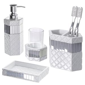 4-Piece Bathroom Accessory Set with Soap Dispenser, Toothbrush Holder, Tumbler and Soap Dish in. White