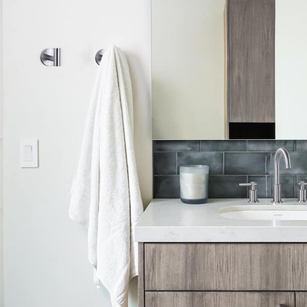 Wall Mounted Bathroom Round J-Hook Robe/Towel Hook in Stainless Steel Bruhsed Nickel (2 Pack)