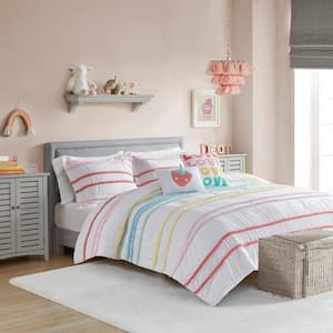 Mackenzie 4-Piece Pink Twin Cotton Comforter Set with Chenille Trim