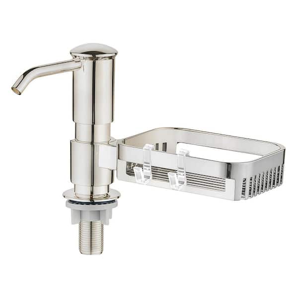 Brushed Nickel Soap Dispenser for Sink, Built in Soap Dispenser Pump with Sponge Holder and 38 in. Extension Tube Kit