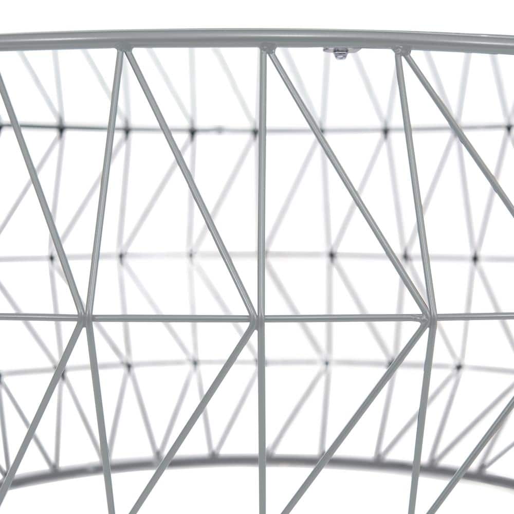 Gray Round Glass Top Coffee Table with Metal Geometric Base