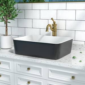 DeerValley Ally 14.75 in. Black and White Ceramic Rectangular Vessel Bathroom Sink not Included Faucet
