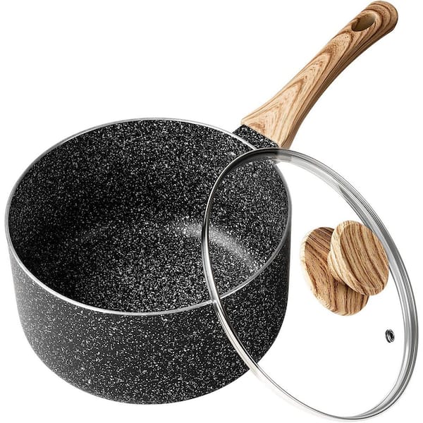 3 Quart Aluminum Nonstick Granite Sauce Pan in Gray with Glass Lid and Ergonomic Bakelite Handle, 1 Piece