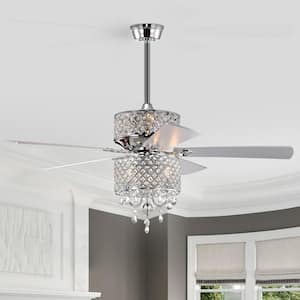 Marya 52 in. Glam Indoor Chrome Modern Reversible Ceiling Fan with Crystal Light Kit and Remote Control/Hanging Crystals