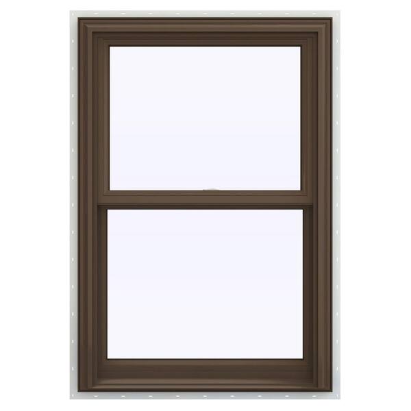 JELD-WEN 27.5 in. x 35.5 in. V-2500 Series Brown Painted Vinyl Double Hung Window with BetterVue Mesh Screen