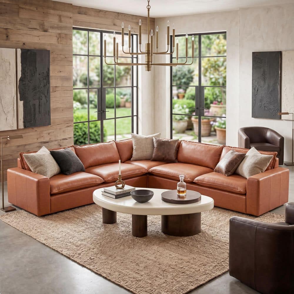 101.5 in. Square Arms Faux Leather L-Shape Sectional Sofa in Brown, Removable Cushion Back price history on PriceWatchPro