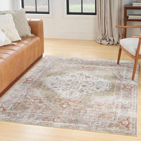 Astra Machine Washable Sage Multi 4 ft. x 6 ft. Distressed Traditional Area Rug