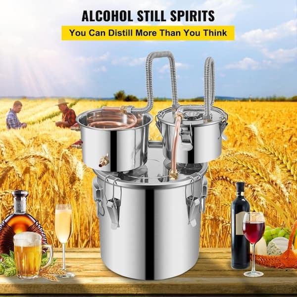 5 gal. Stainless Steel Alcohol Still with Copper Tube Built-in Thermometer and Water Pump Double Thumper Keg Brewing Kit