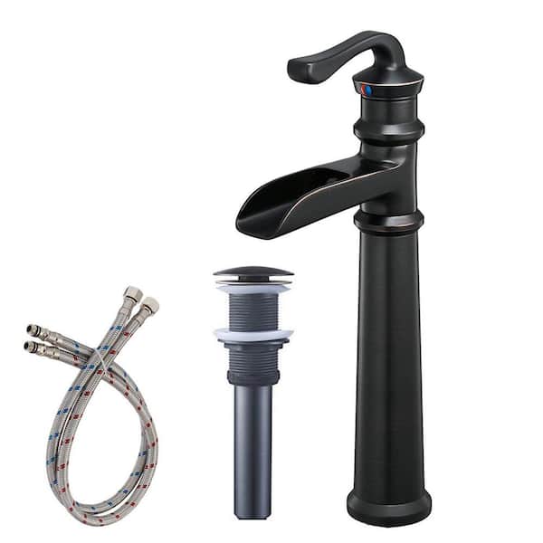 WELLFOR High Spout Single Hole Single-Handle Bathroom Faucet with Drain Kit Included in Oil Rubbed Bronze