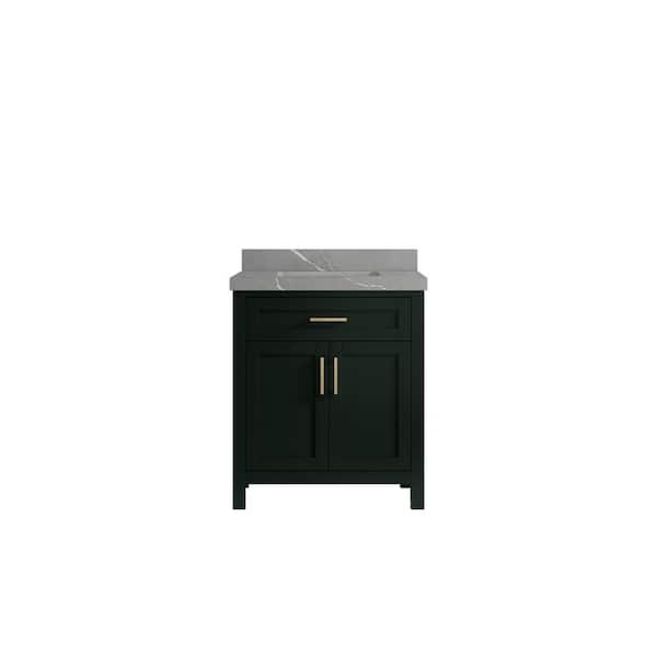 Willow Collections Cambridge 30 in. W x 22 in. D x 36 in. H Bath Vanity in Dark Green with 2 in. Piatra Quartz Top