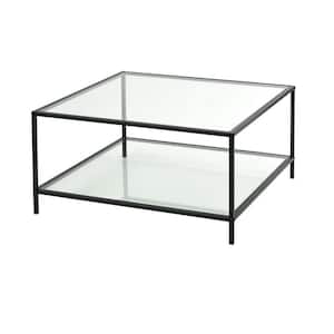 Hudd 31.5 in. Square Clear Tempered 2-Tier Glass Coffee Table