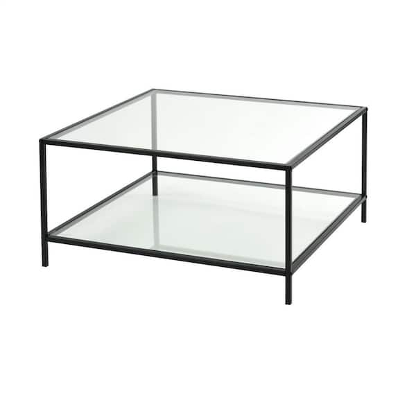 Homy Casa Hudd 31.5 in. Square Clear Tempered 2-Tier Glass Coffee Table