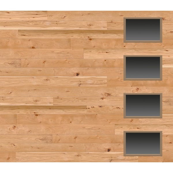 Modern Steel 8 ft. x 7 ft. 18.4 R-Value Insulated Wood Look Plank Natural Garage Door with Windows
