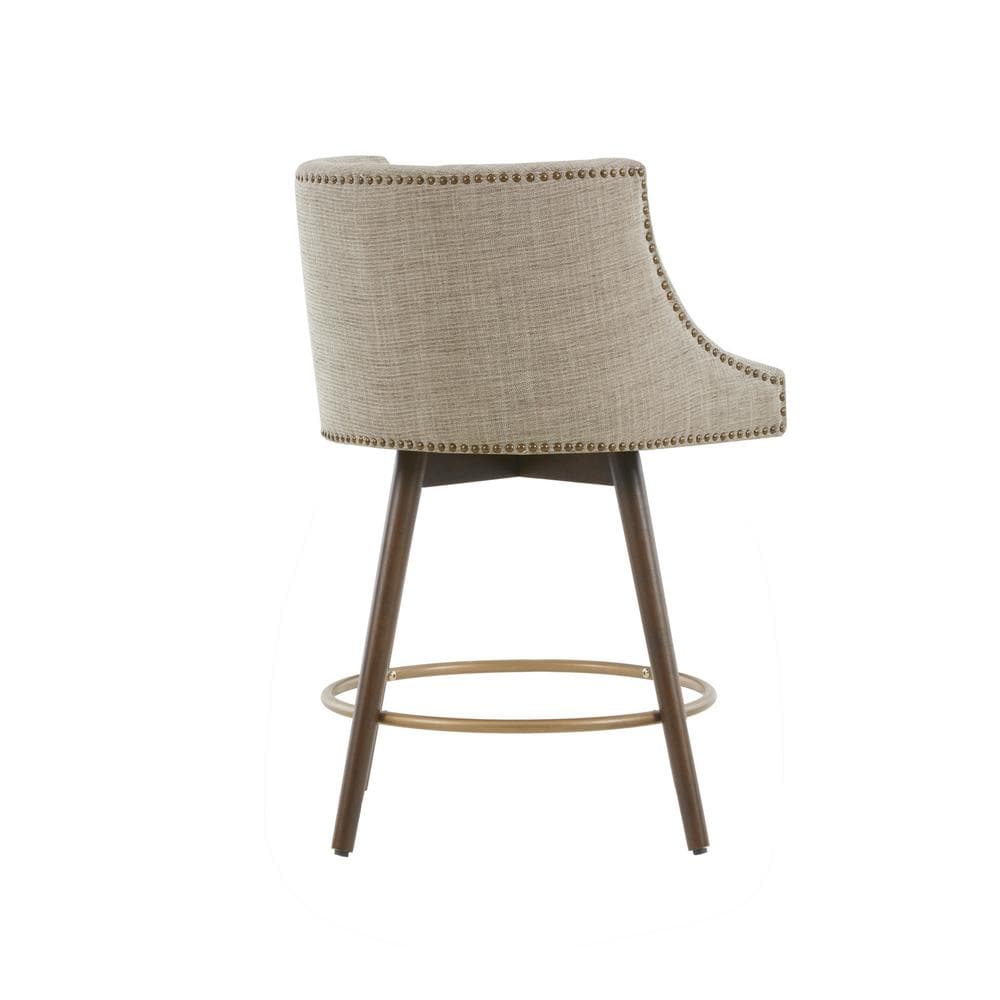 Grey Multi Tweed Swivel Counter Stool with Walnut Wood Legs