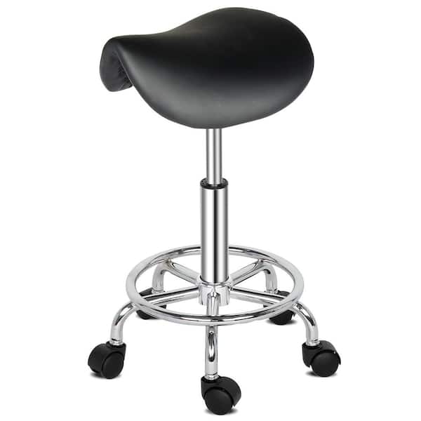 Black PU Leather Seat Adjustable Salon Stool Hydraulic Saddle Rolling Chair