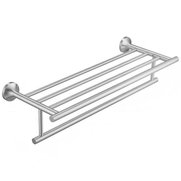 24 in. Bathroom Towel Rack with 2-Towel Bars Wall Mount Holder in Brushed Nickel