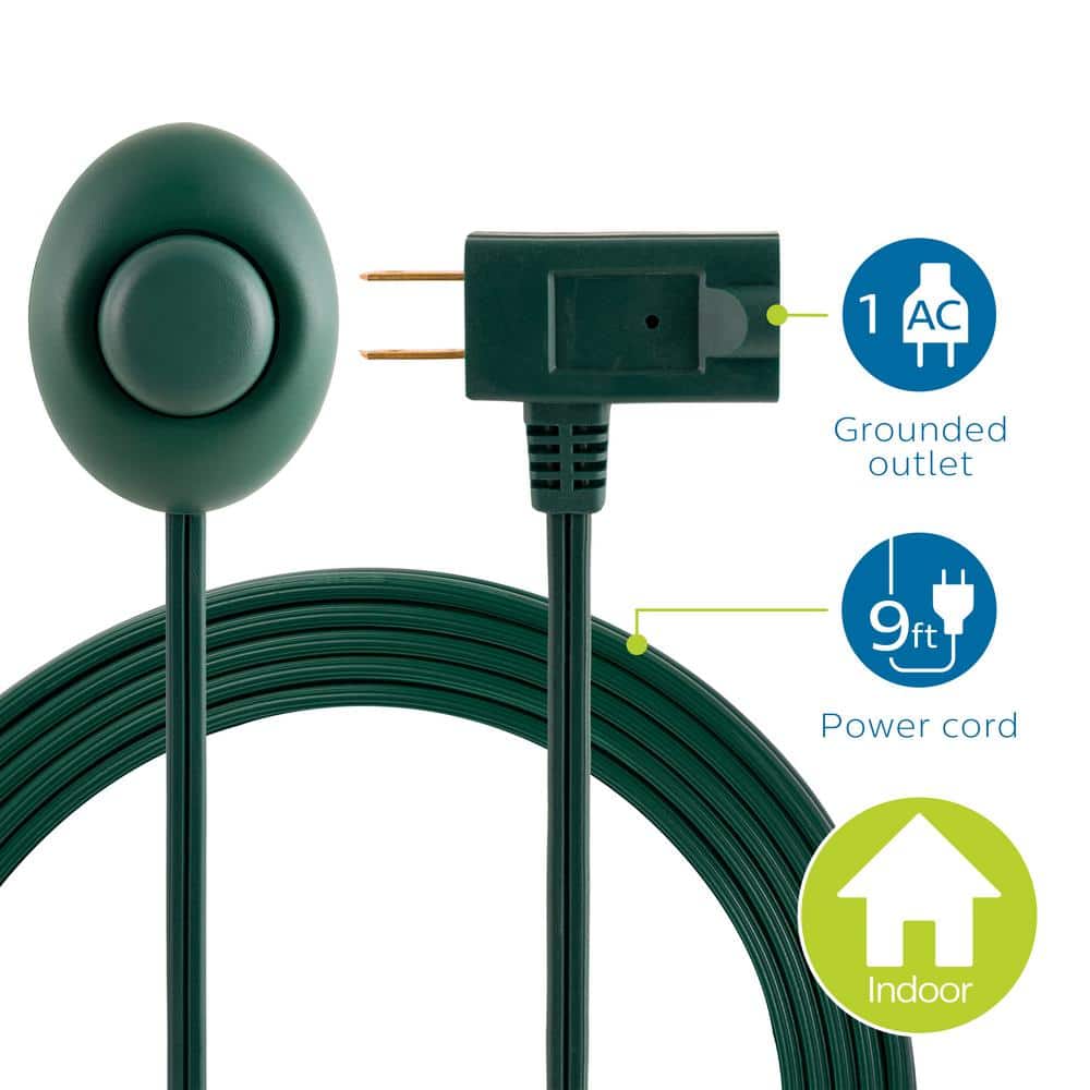 Philips 9-Foot Green Indoor Extension Cord with Footswitch