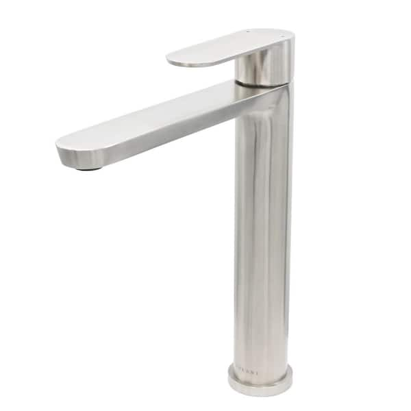 Yasawa Single Handle Single Hole Vessel Sink Faucet with Drain Assembly in Brushed Stainless Steel