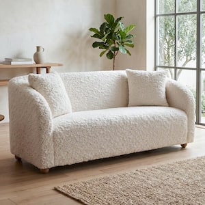 Gaine 71 in. Kiln Dried Solid Wood Frame Fabric Fiber 2-Seater Loveseat with Pocket Coils in White