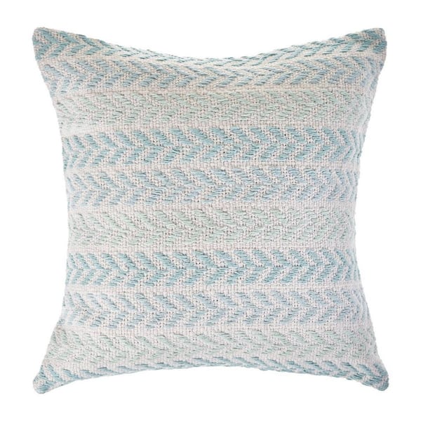 HomeRoots Light Blue Geometric Polyester 18 in. x 18 in. Throw Pillow Set of 2