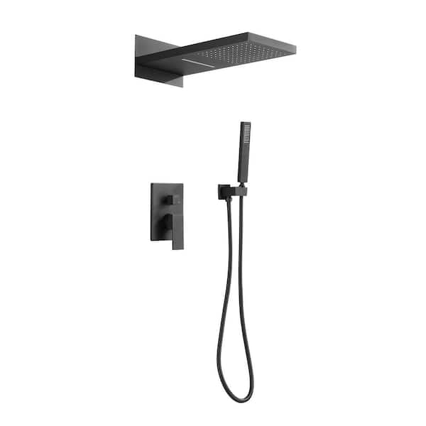 WELLFOR 2-Handle 3-Spray Shower Faucet 2.0 GPM with Pressure Balance in Matte Black