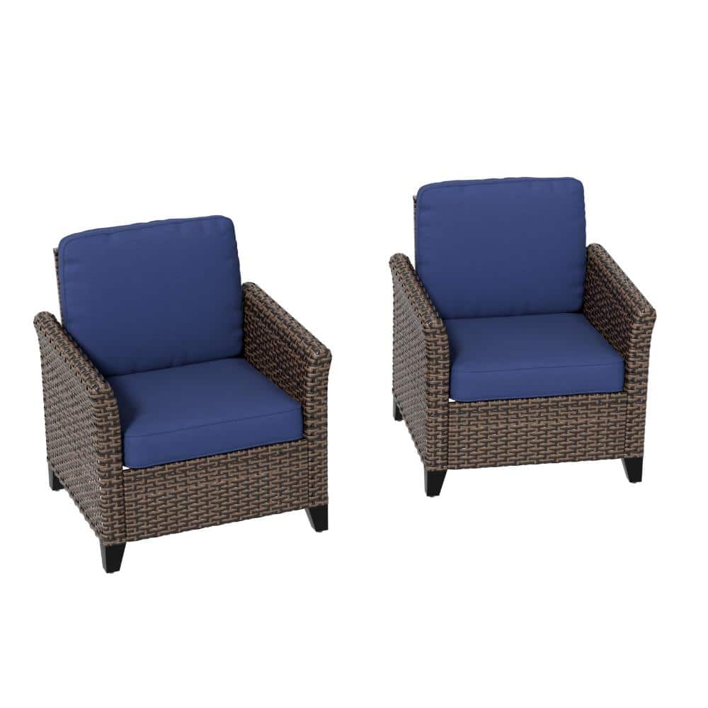 Patio Wicker Chair Rattan Armchair Conversation Furniture w/ Hand-Woven Rattan Thickened Cushion Metal Frame 2 PCS, Blue price history on PriceWatchPro