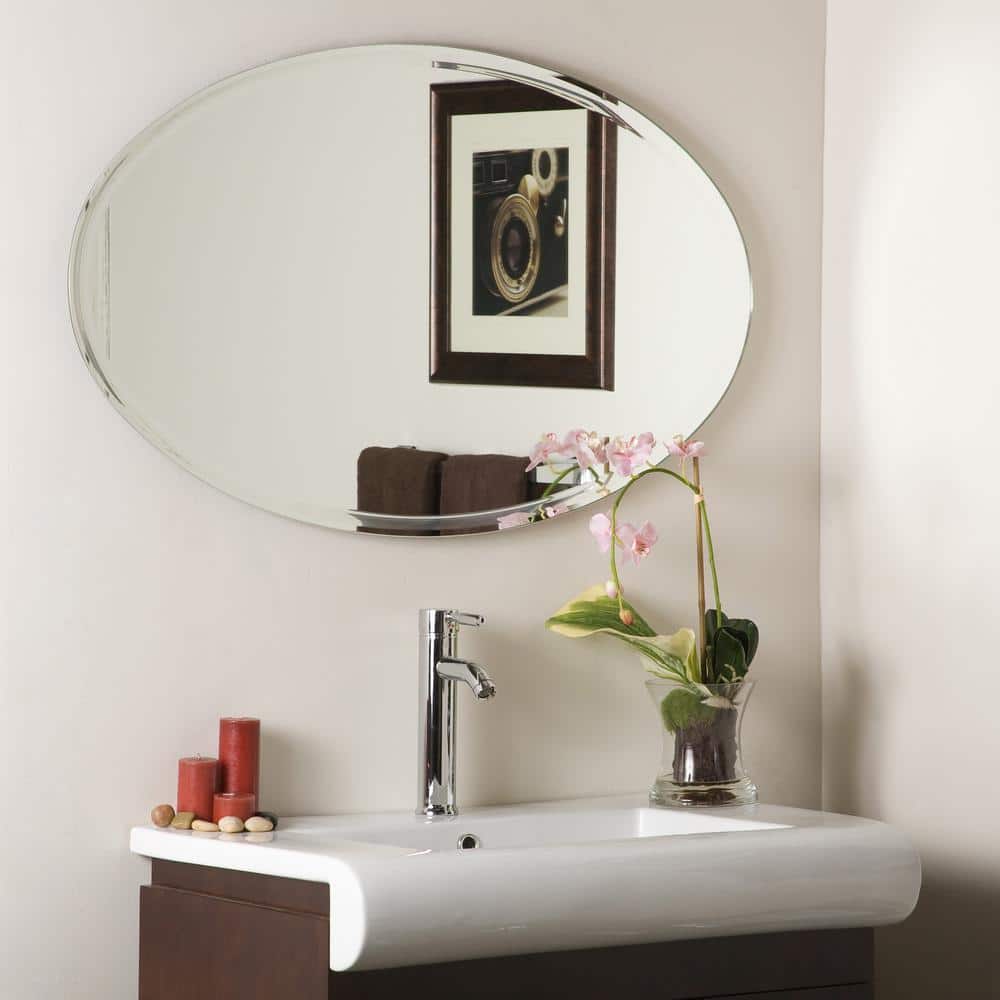 Elegant Oval 22" x 39" Frameless Polished Wall Mirror with Beveled Edge