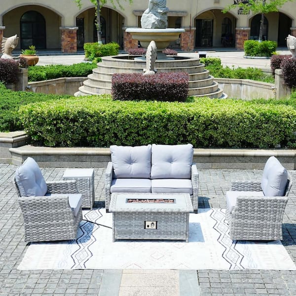 moda furnishings James 5-Piece Wicker Patio Conversation Set with Gray Cushions
