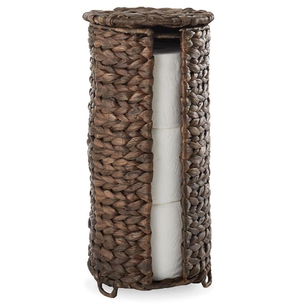 Casafield Brown Espresso 7.5 in. x 15 in. Wicker Hyacinth Toilet Paper Roll Holder Decorative Basket for Bathroom Tissue Storage