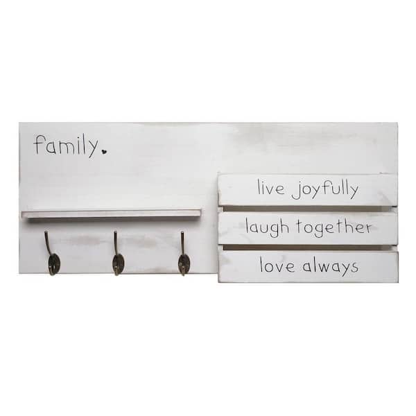 30 in. W x 5 in. D White Addie Joy Family Rectangle Wood Distressed Farmhouse Style Decorative Wall Shelf
