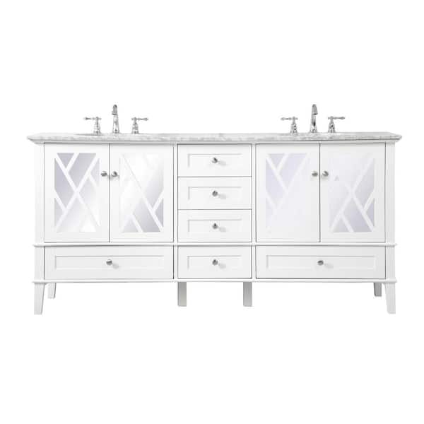 Unbranded Timeless Home 72 in. W x 20.5 in. D x 35 in. H Double Bathroom Vanity in White with Marble