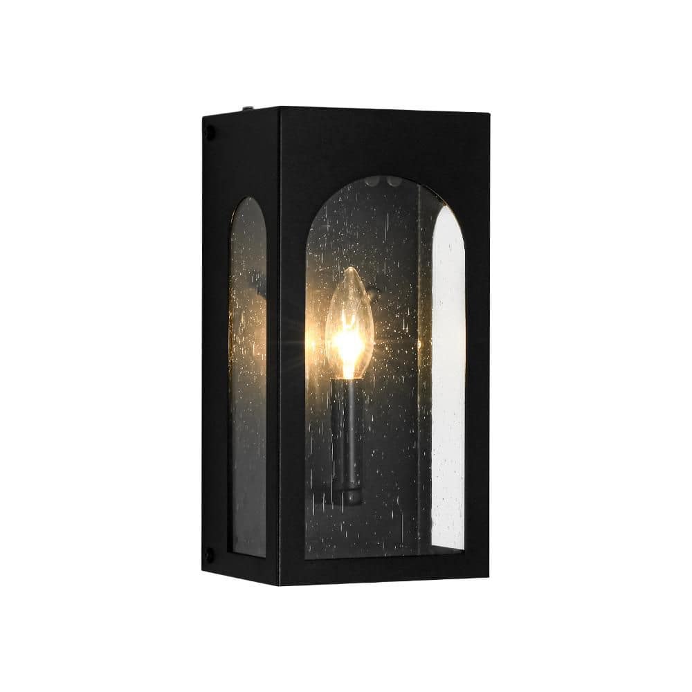 Campo 1-Light 11.8 in. H Matte Black Outdoor Wall Lantern with Seeded Glass for Porch and Entryway price history on PriceWatchPro