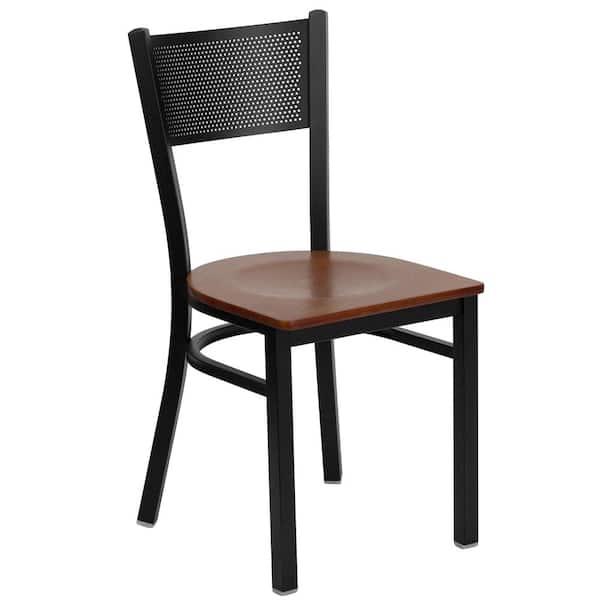 Flash Furniture Hercules Series Black Grid Back Metal Restaurant Chair with Cherry Wood Seat