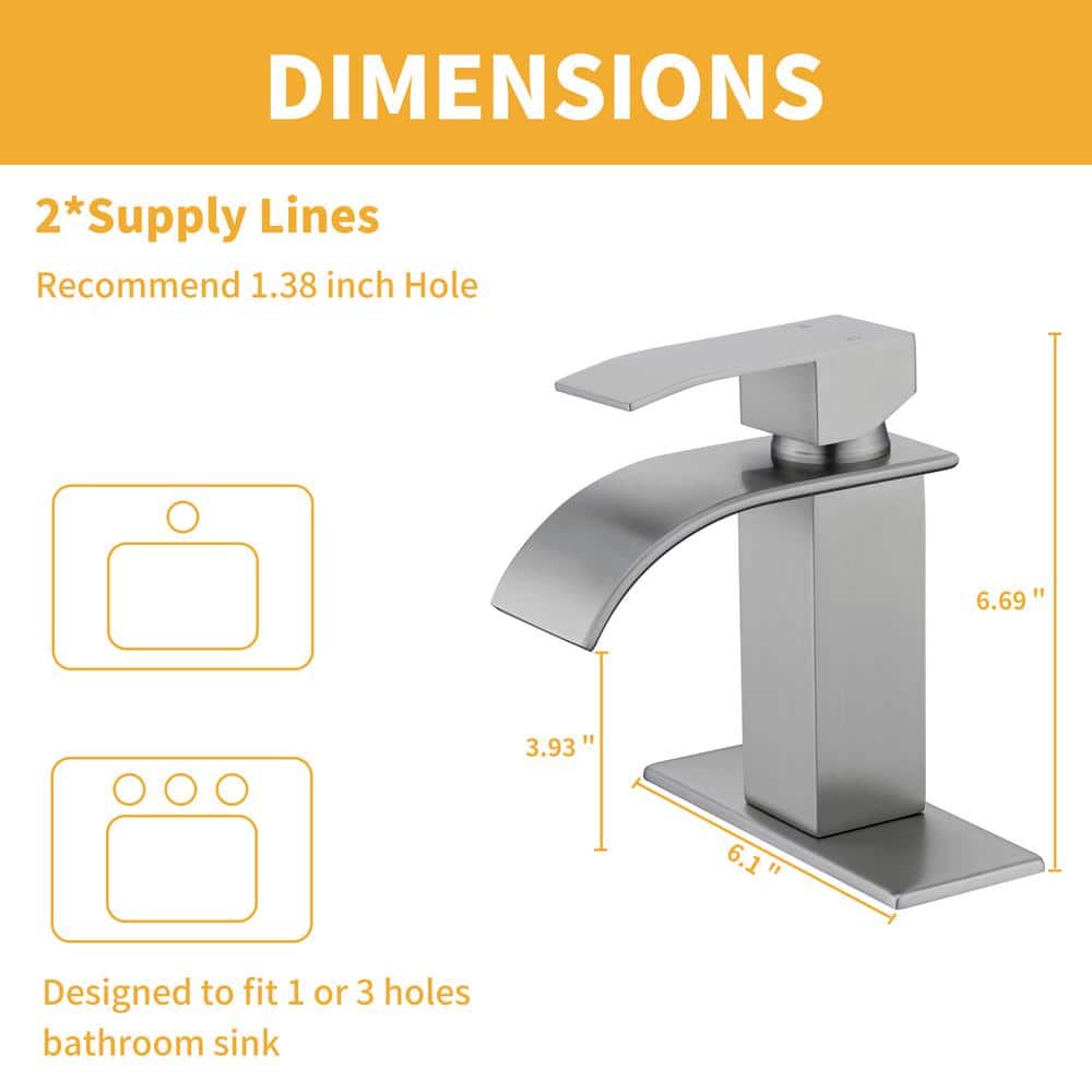 Polished Nickel Waterfall Spout Single Handle Bathroom Faucet